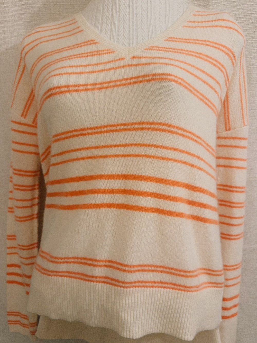 🍊 Charli 100% Cashmere Cream & Orange Stripe XS 🧡
